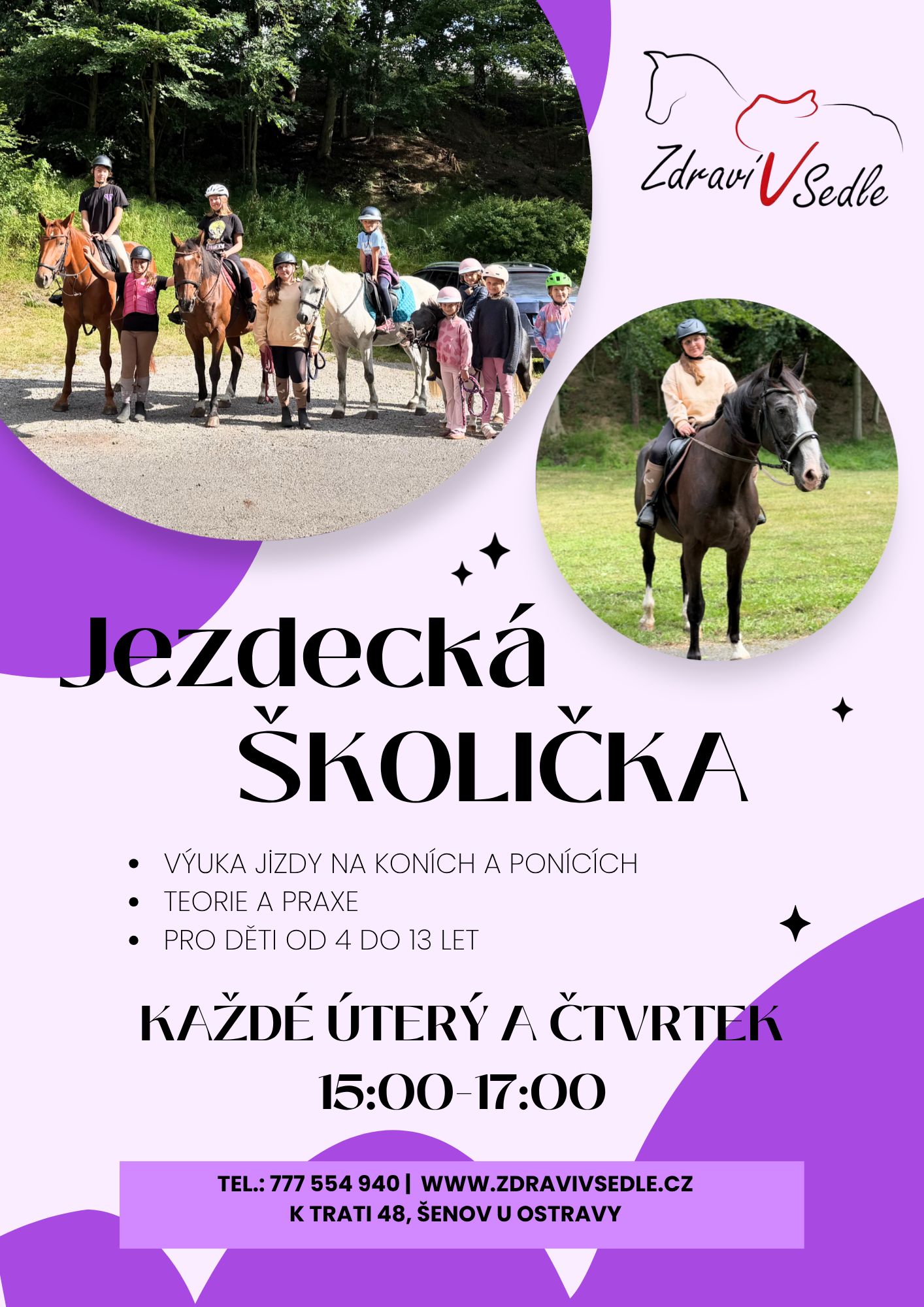 Jezdecká školička - každé úterý a čtvrtek 15:00-17:00, pro děti od 4 do 13 let